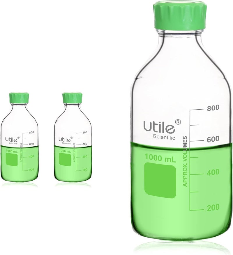 UTILE Media Bottle, 2pcs of 1000ml(33.8oz) 3.3 Borosilicate Glass Bottles with Lids, Lab Media Bottle Media Storage Bottle, 4038.1000.2 - Image 1